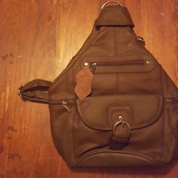 NWOT Brown Genuine Leather Backpack - Picture 1 of 8
